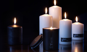 Simply black and white pillar candles from Buckley & Phillips Aromatics